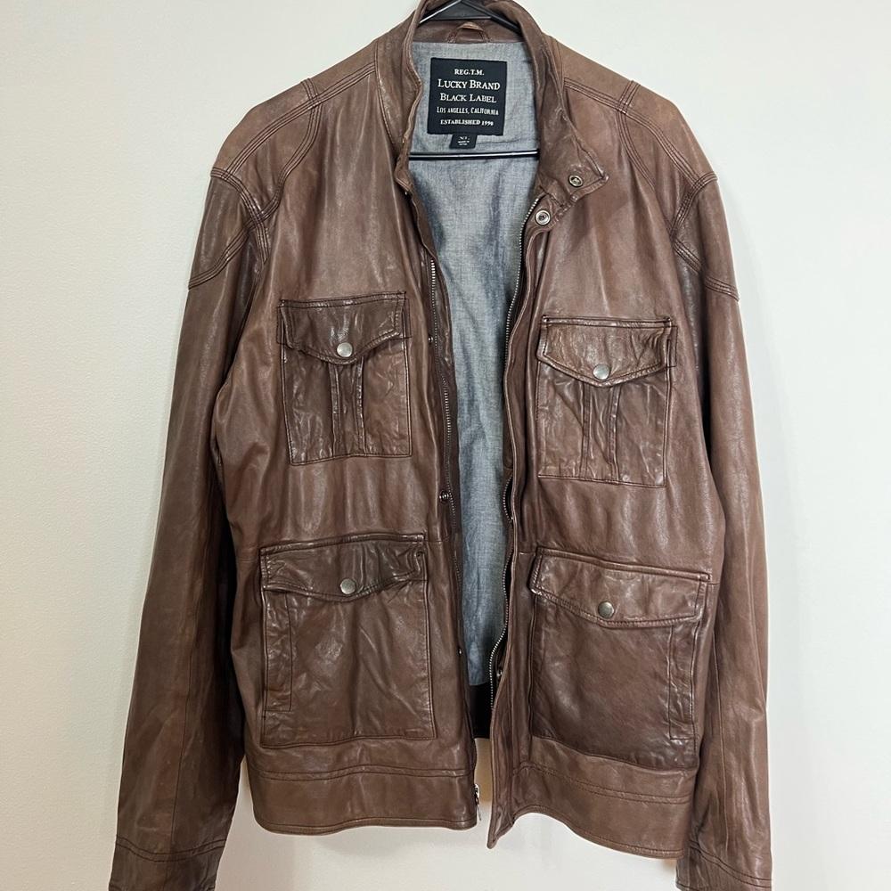 LUCKY BRAND Mens Brown Leather Jacket SZ XL